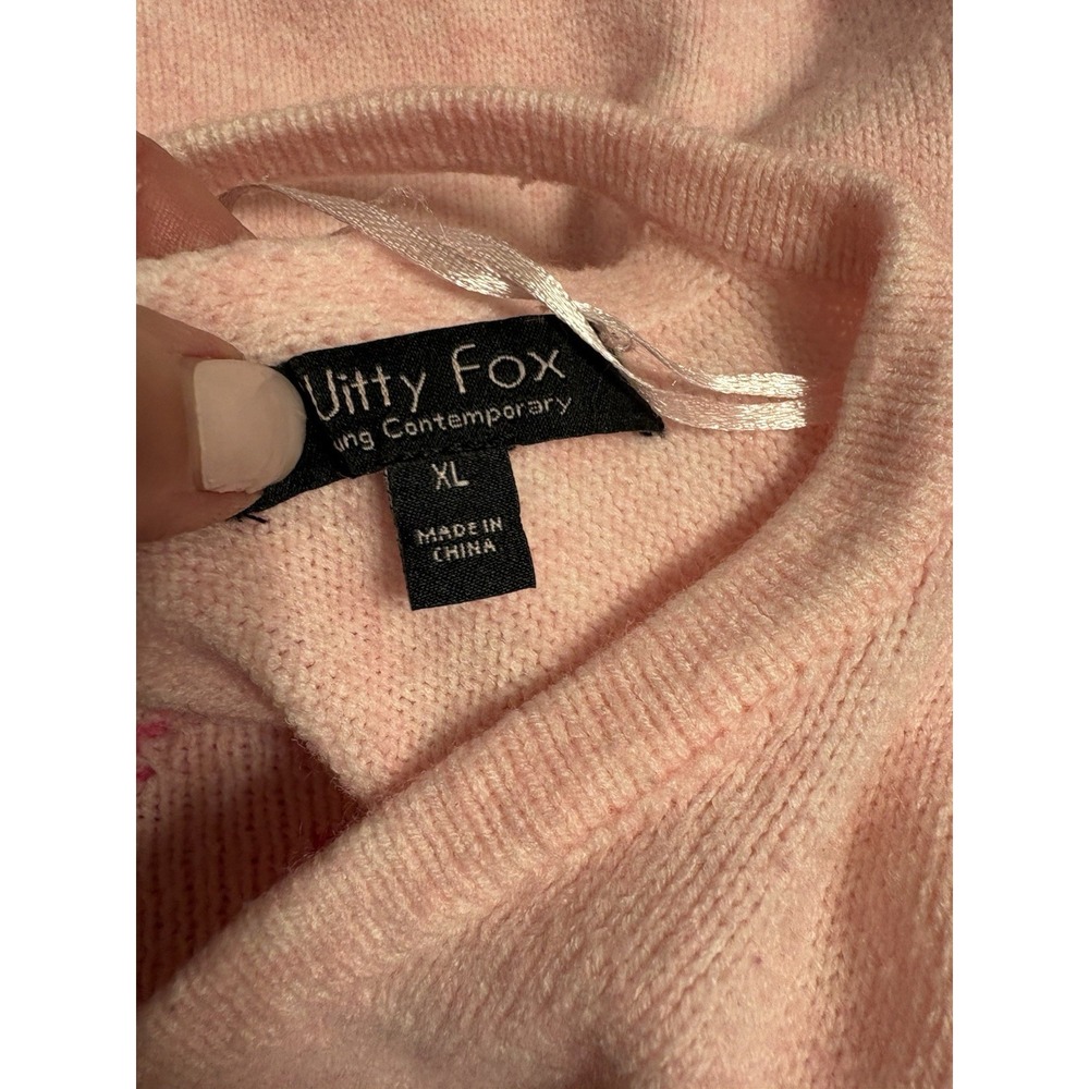 Witty Fox Pink Lips Long Sleeve, Open Back Sweater, V Neck, XL - Picture 2 of 8